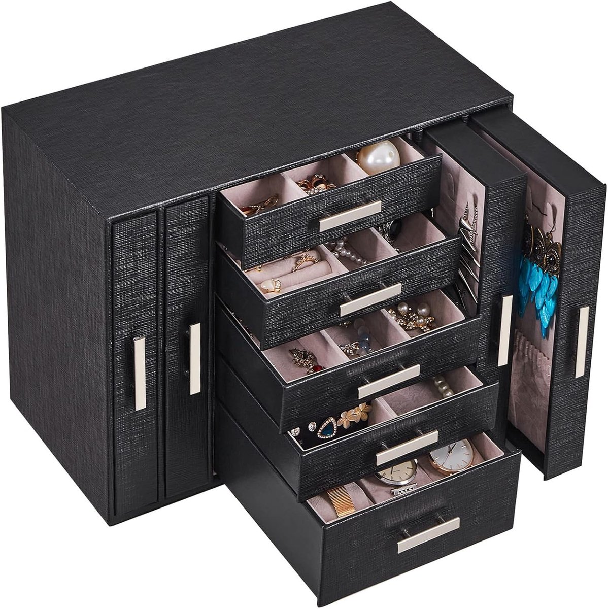 Sieradenbox Organizer - Grote 9-lades - Voor Ringen, Oorbellen en Kettingen - Houdt je sieraden geordend - ShopVlot