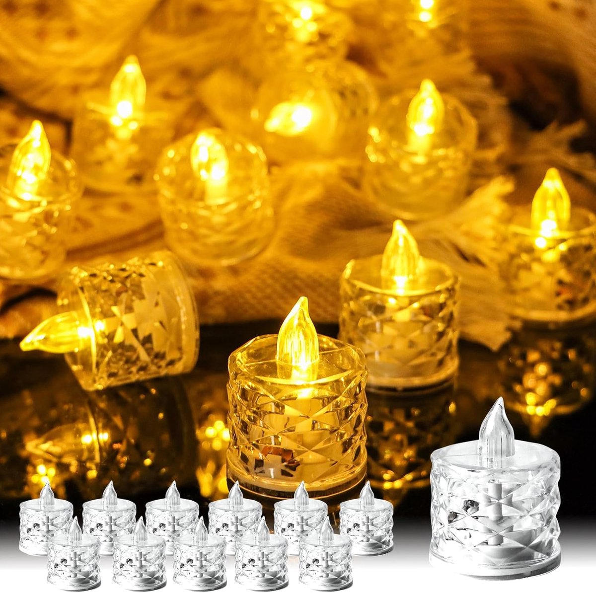LED theelichten set van 12 - decoratief - vlamloos - sfeerverlichting voor evenementen - ShopVlot
