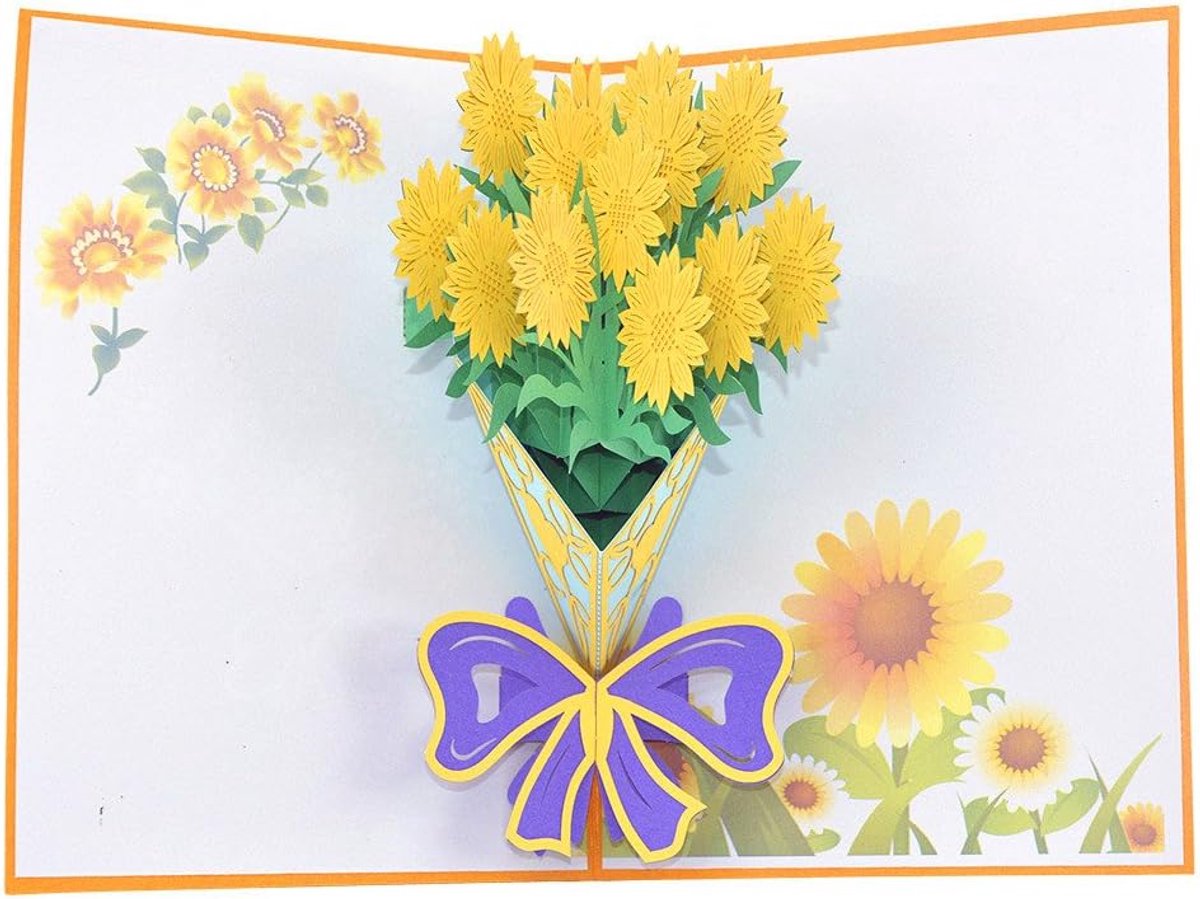 3D Pop Up kaart - gouden zonnebloemen - handgemaakt - perfect voor jouw boodschap - ShopVlot
