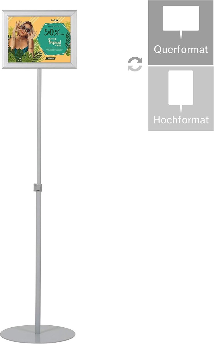 Infostand double sided DIN A4 - hoogte verstelbaar - aluminium met zware stalen voet - perfect voor presentaties - ShopVlot