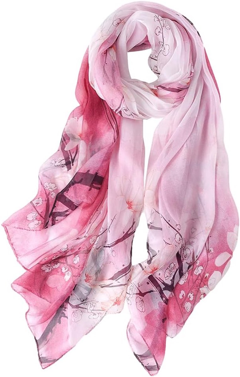 Dames Zijde Sjaal XXL 175 x 110 cm - 100% Zijde - Bloemenprint - Perfect voor Avondjurk - SnelShoppen