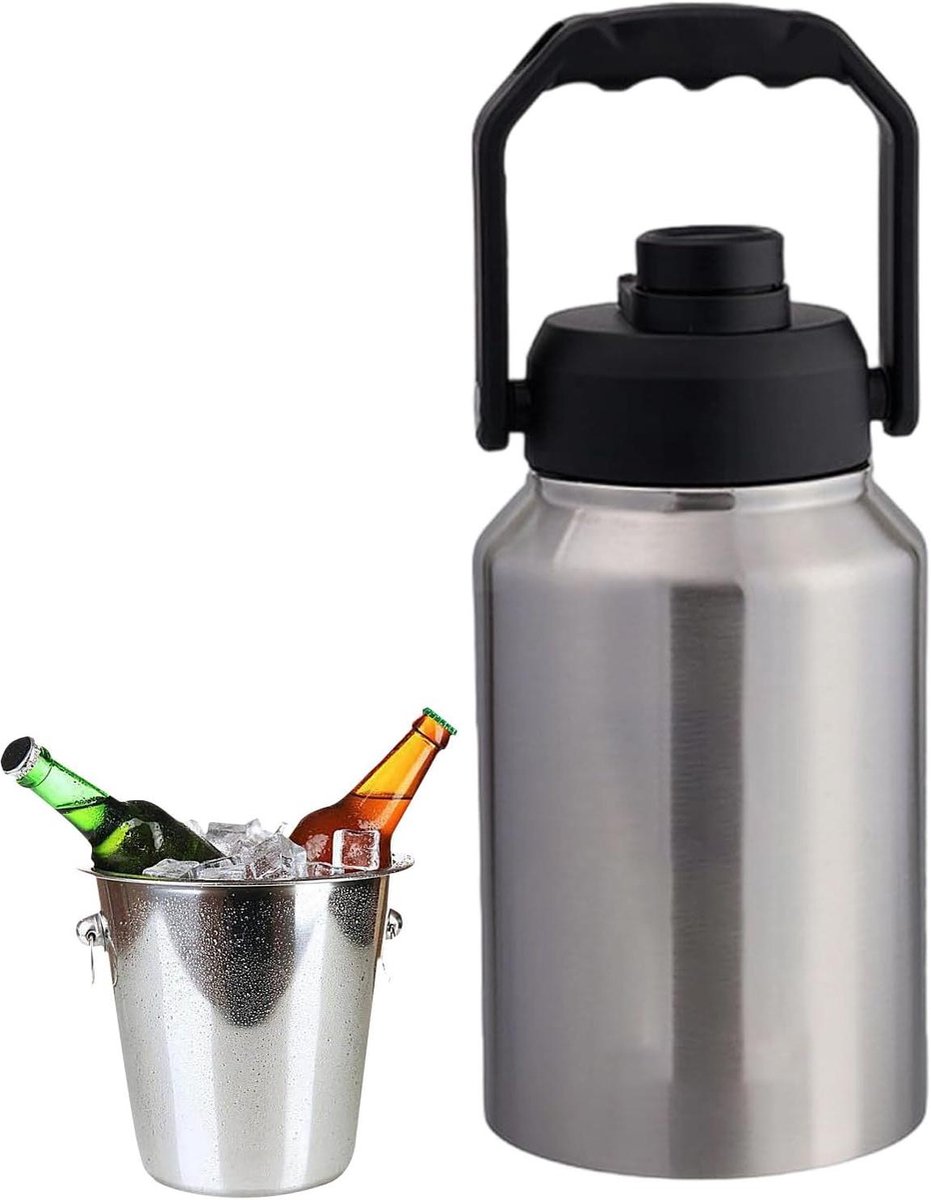 Thermo-ijsemmer - Geïsoleerde container - Dranken Koel Houden - Dubbellaags Vacuüm Isolatie - 2 Liter - Grijs
