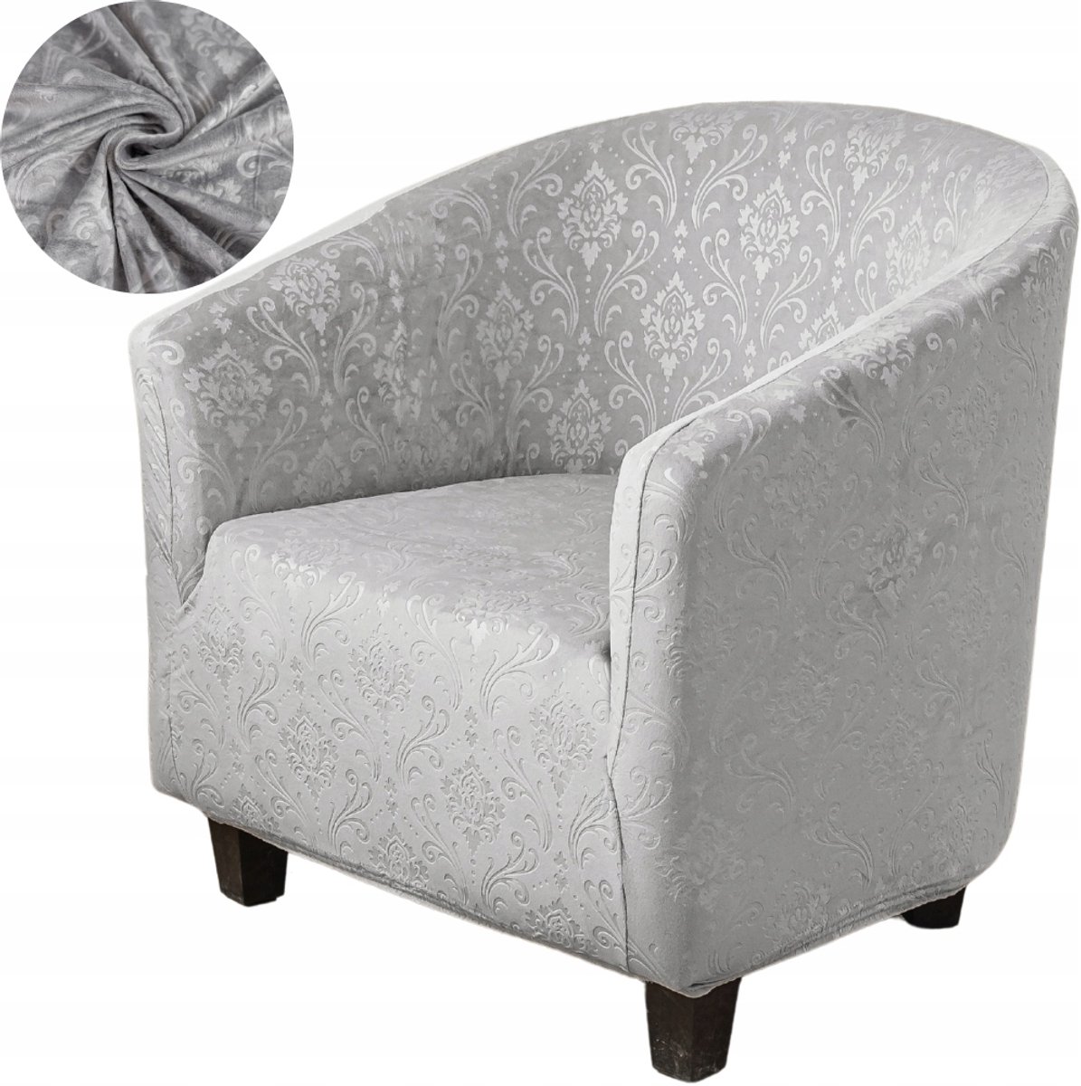 Elastische Velours Stoelhoes met Ornament - Merkloos - Grijs