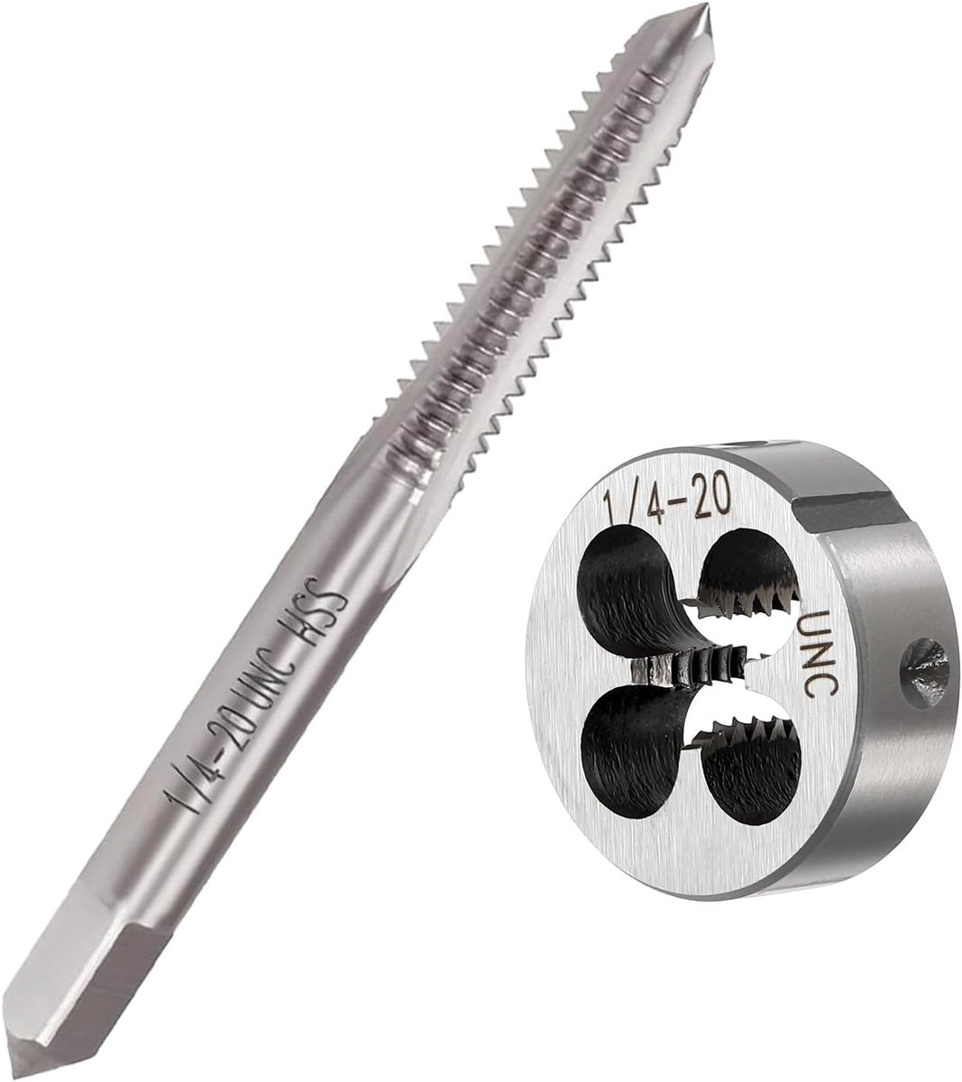Schroefdraadboor en matrijsset, 1/4"-20 UNC, HSS, machinaal schroefdraad met ronde matrix, rechtse schroefdraad - ShopVlot