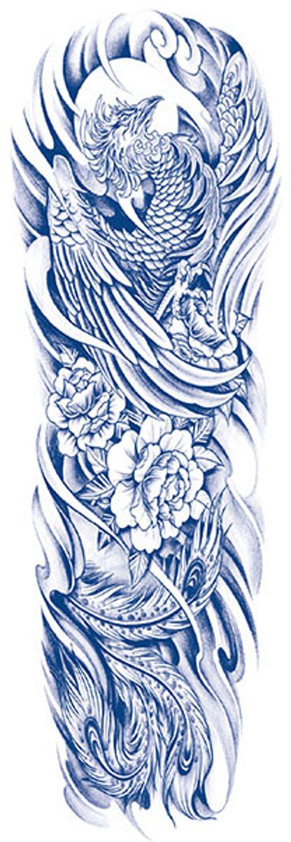 Tijdelijke sleeve tattoo bloemen vogel abstract 2 weken