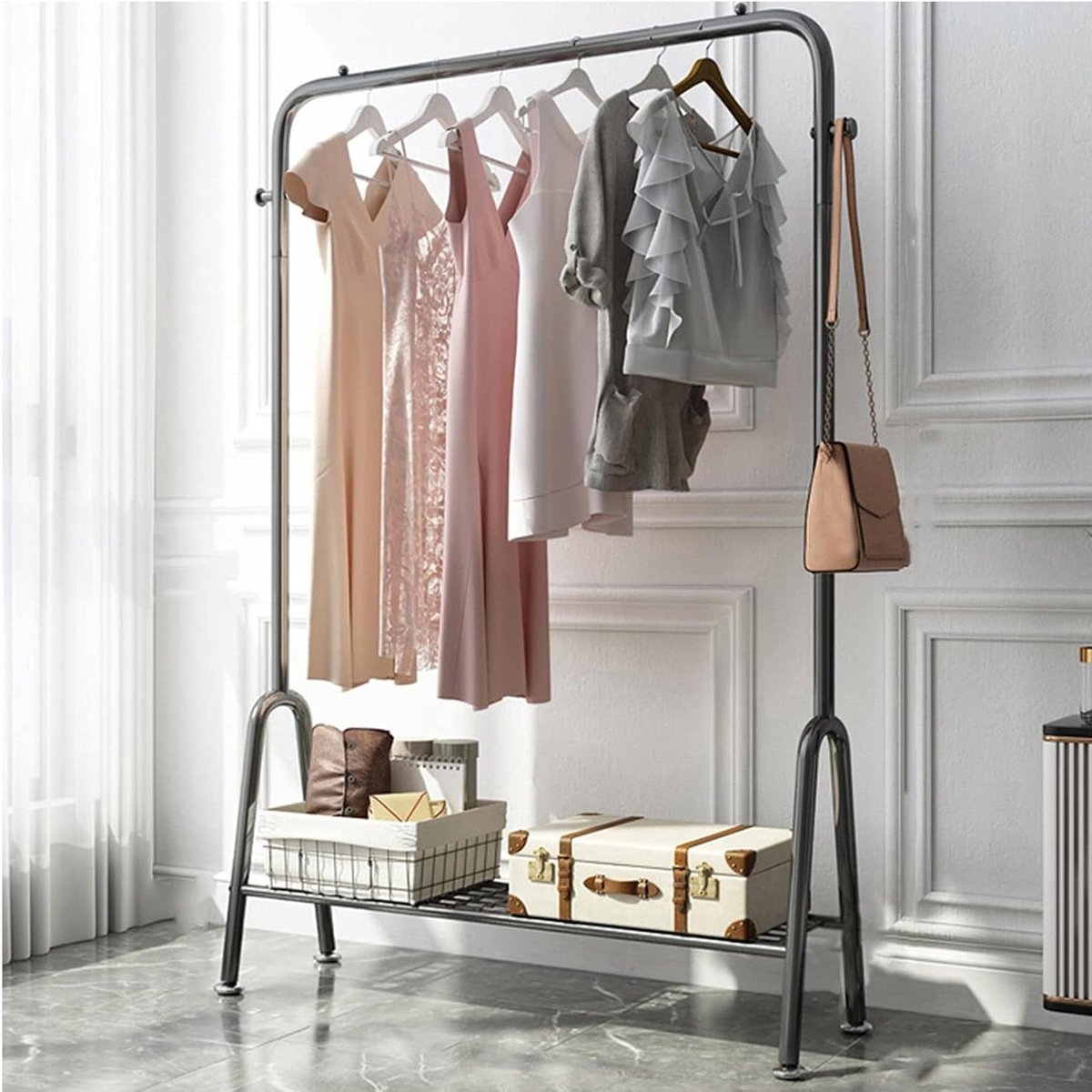 Kledingrek Staand - Kledinghanger Organizer - Kleding Opbergen - Zwaar Metalen Frame - 150 cm - Zwart