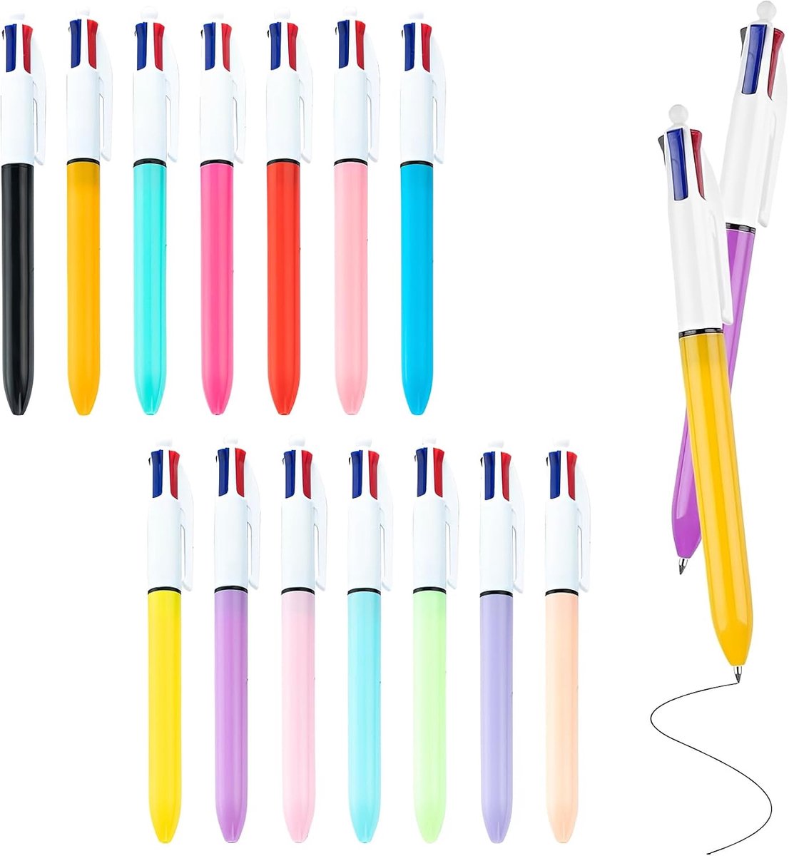 4-in-1 balpennen set 14 stuks - meerkleurig - drukpennen voor vloeibaar schrijven - ideaal voor school en kantoor - SnelShoppen