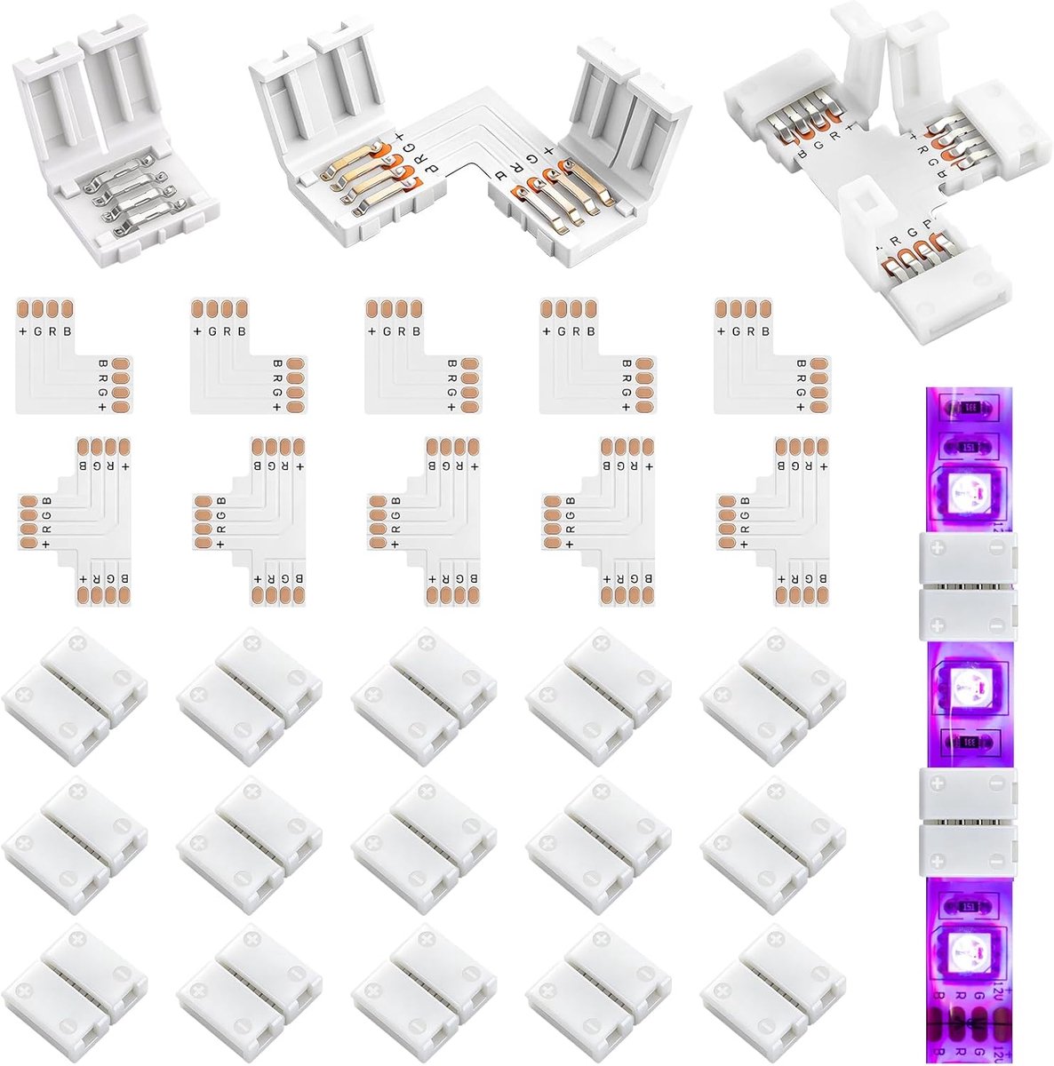 Ledstripconnectoren 35 stuks - 4-polig - 10 mm RGB - Voor eenvoudig aansluiten - SnelShoppen