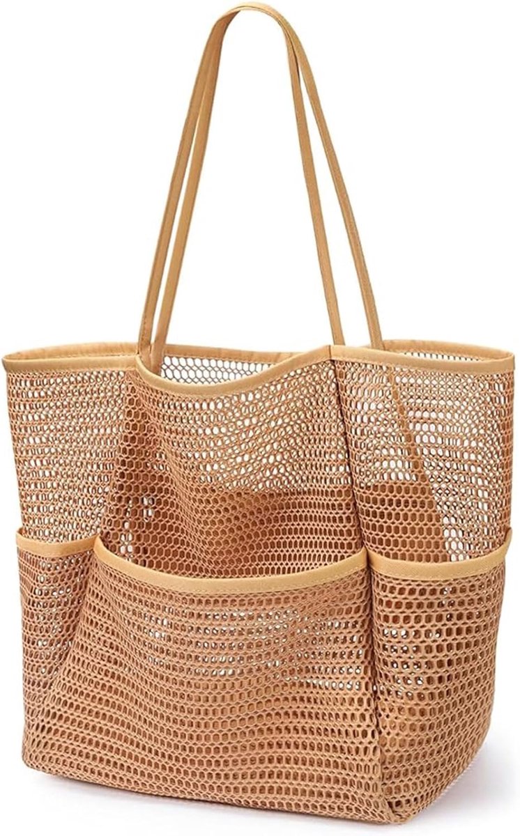 Strandtas met mini tas - grote opvouwbare mesh tas - schoudertas - ideaal voor stranduitjes - SnelShoppen