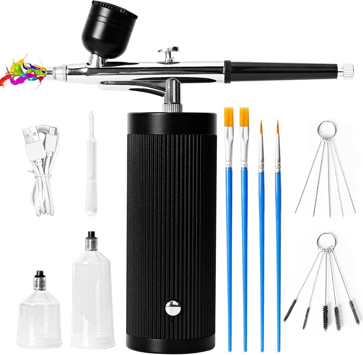 Airbrushset met compressor - Draagbaar airbrushpistool - Multifunctioneel en draadloos - Perfect voor taartdecoratie - ShopVlot