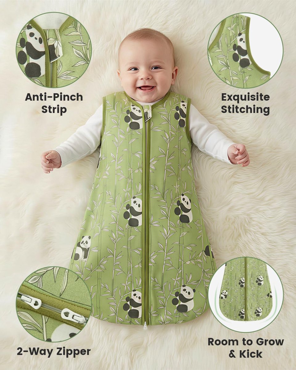 Baby slaapzak 1 1,5 0,5 TOG - Katoenen slaapzak - Unisex met groene panda - Ideaal voor pasgeborenen - ShopVlot
