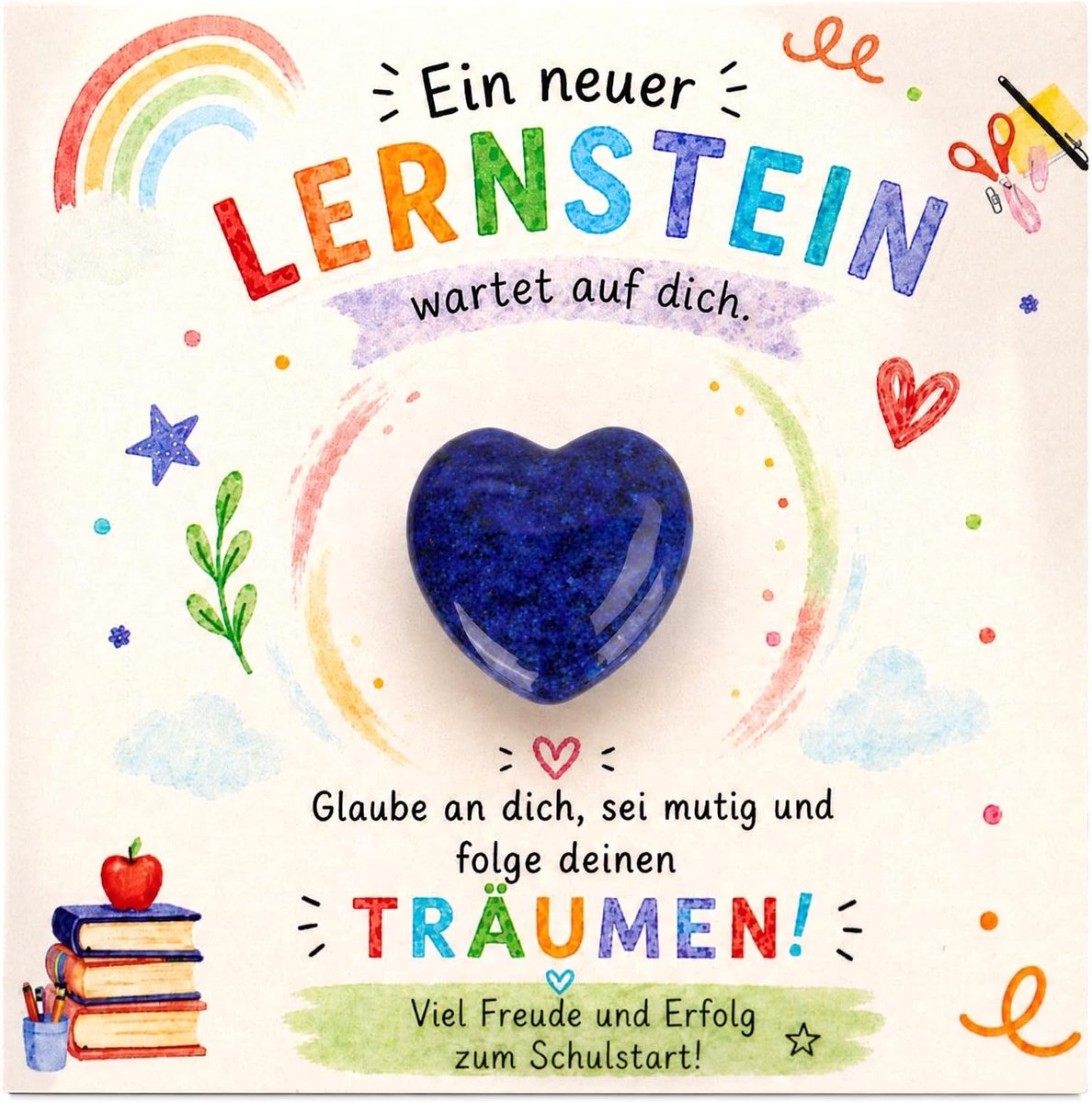 Leersteen hart - moedkaart voor kinderen - geluksbrenger eerste schooldag - zelfvertrouwen en positieve gedachten - ShopVlot