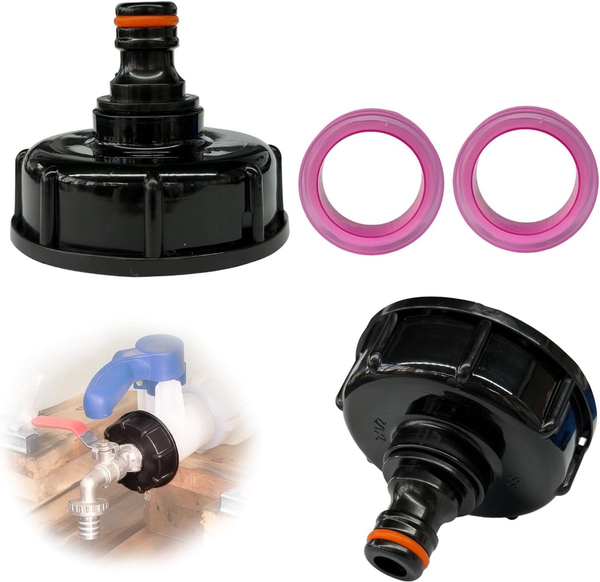 IBC S60x6 tuinslang adapter - set van 2 stuks - robuust kunststof - lekvrije aansluiting voor IBC-tank - ShopVlot