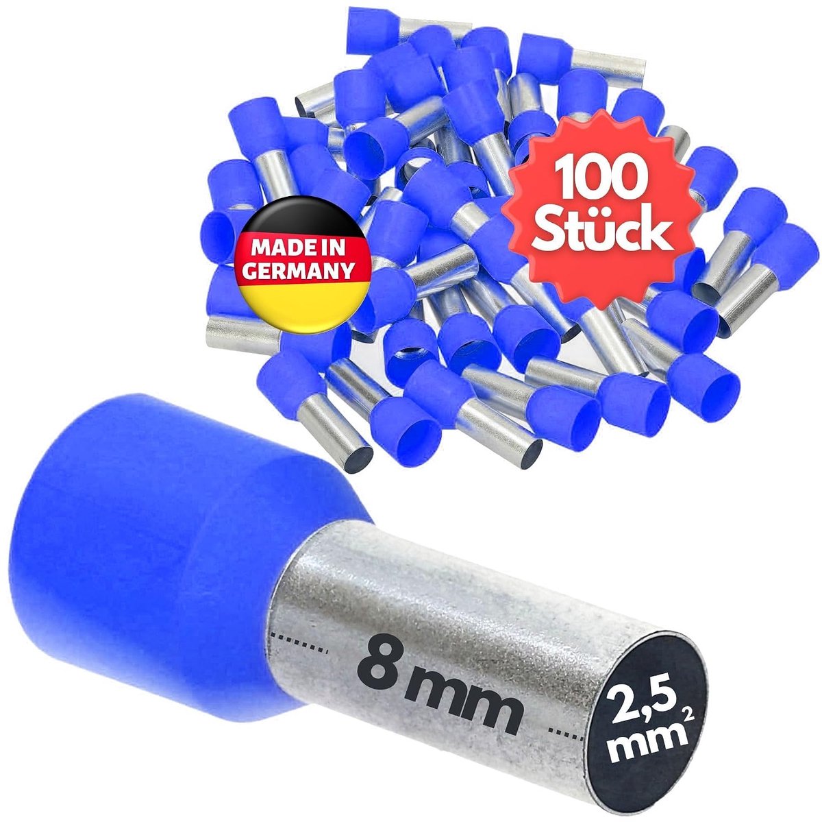 Ferrules 2.5 mm² - Geïsoleerde kabelhulzen 8 mm - UL-gecertificeerd koper - Betrouwbare verbinding voor stroomkabels - ShopVlot