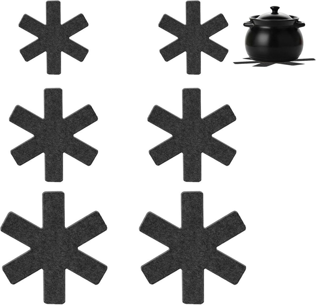 Pannenbescherming 6 stuks - Krasbestendig zwart - 3 maten (20 + 30 + 38 cm) - Bescherm je pannen - ShopVlot