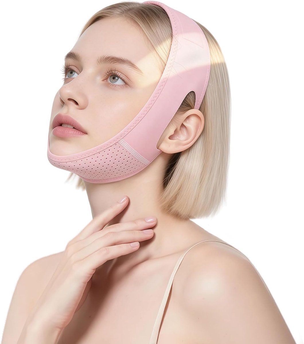 V-vormig liftingmasker met kinband - verstelbare ondersteuning - herbruikbaar - geschikt voor dag en nacht - ShopVlot