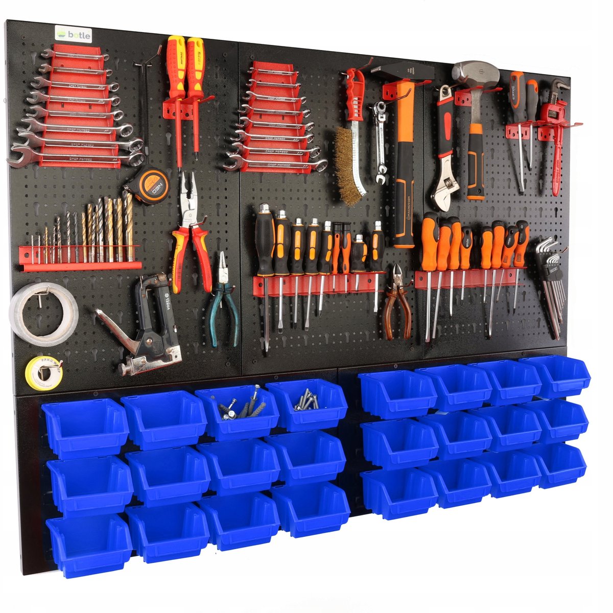 Werkbank Gereedschapspaneel 120x90cm met 24 Blauwe Bakjes