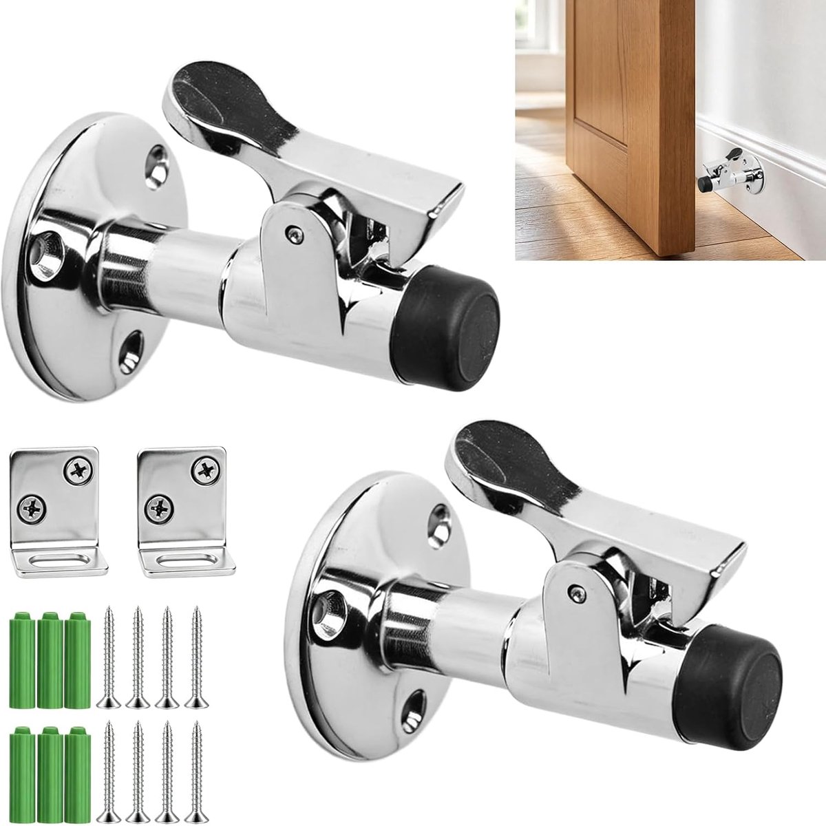Deurstopper met rem - set van 2 - 7 cm roestvrij staal - wandbescherming tegen krassen - ideaal voor dagelijks gebruik - ShopVlot