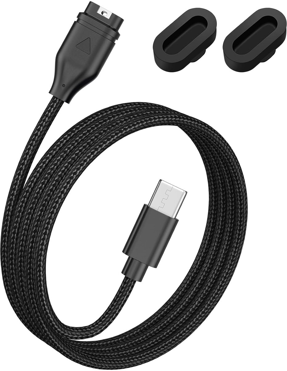 Oplaadkabel voor Garmin-horloges - USB C nylon gevlochten - met 2 stofbeschermingsstekkers - snelladen mogelijk - ShopVlot