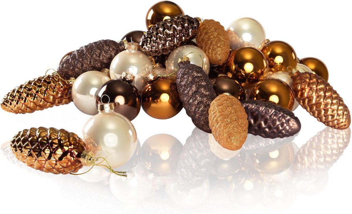 Glas Kerstballen en Dennenappels Combi Mix 61 Stuks Bruin