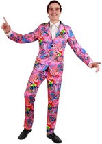 PartyXplosion - Jaren 80 & 90 Kostuum - Disco Dansvloer Dwaas - Man - roze - Maat 58 - Carnavalskleding - Verkleedkleding