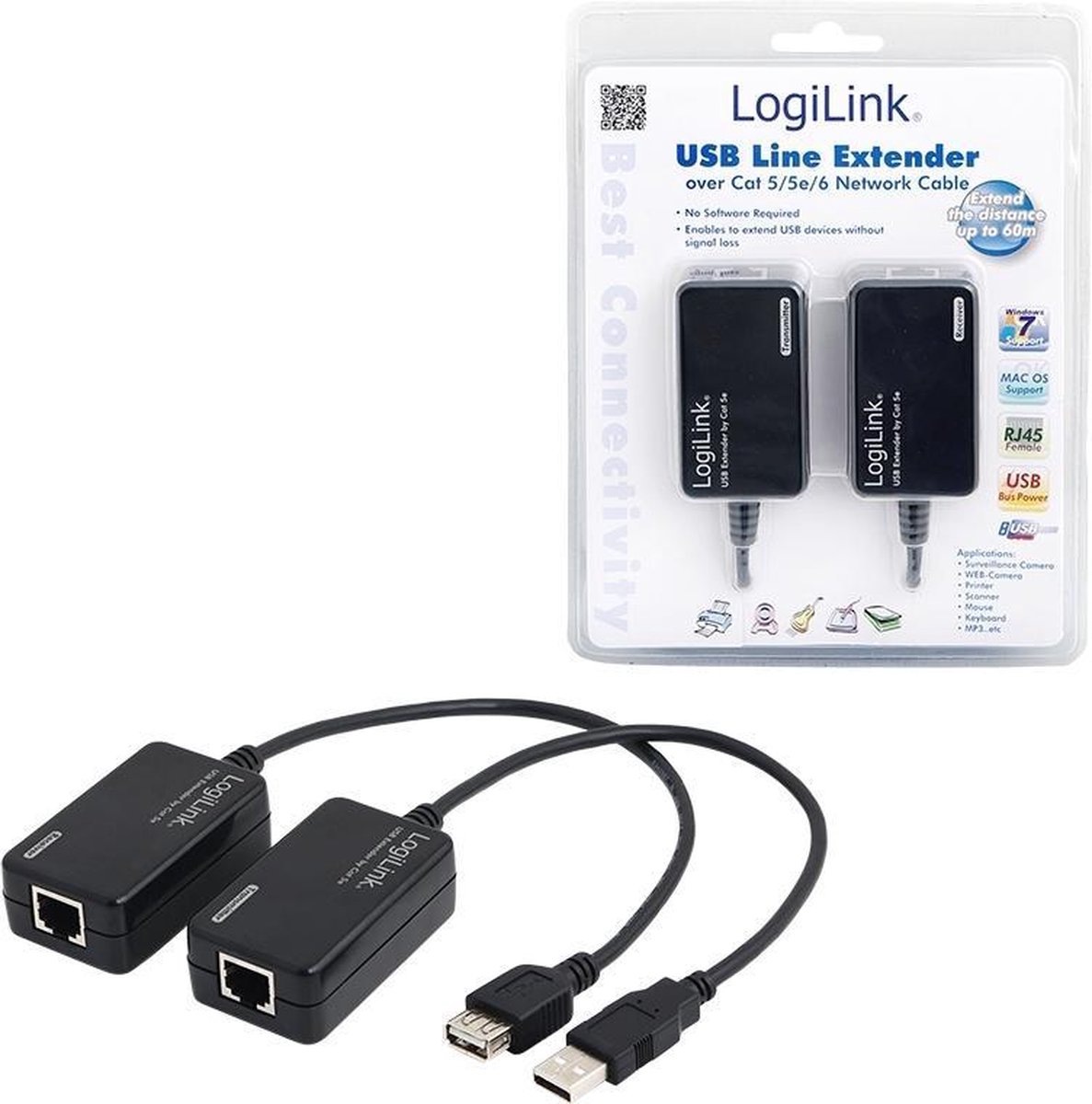 LogiLink UA0021D Extender (verlenging) USB-A 1.1 Via netwerkkabel RJ45 60 m