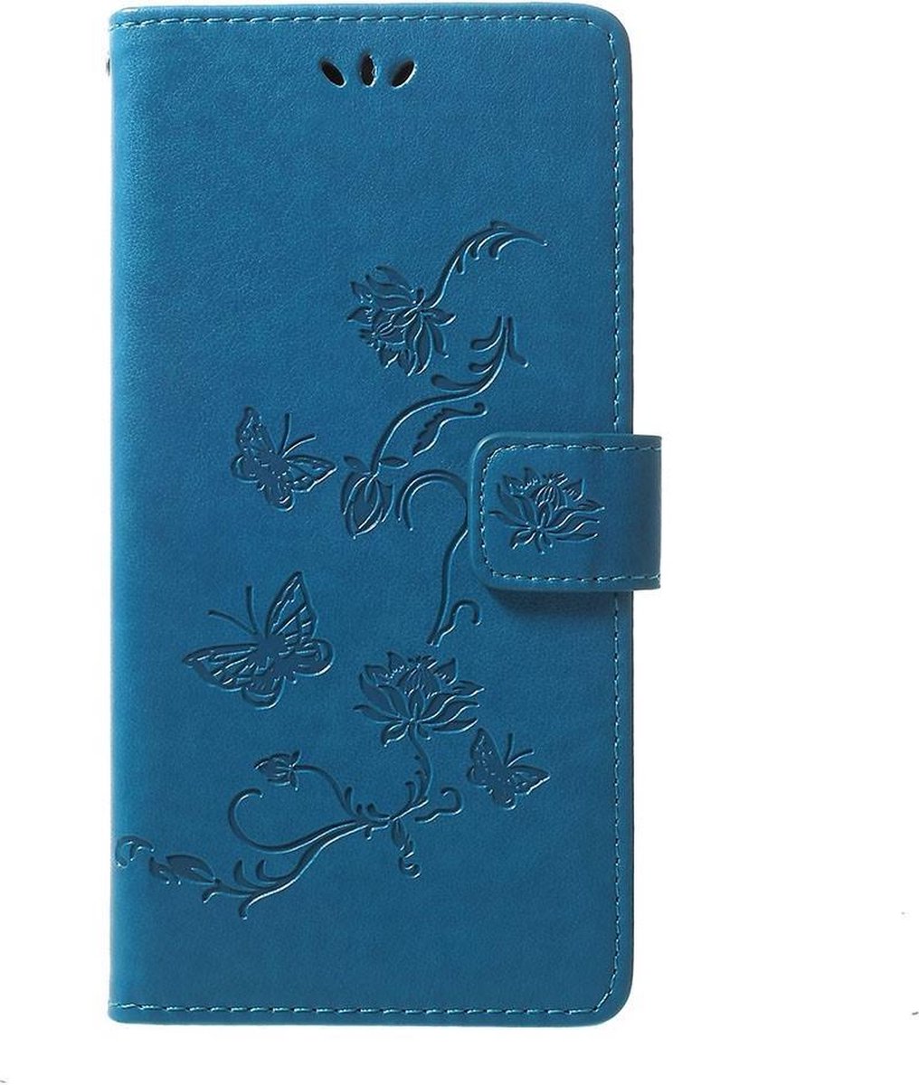 Bloemen & Vlinders Book Case - Geschikt voor Samsung Galaxy A70 Hoesje - Blauw