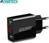 Choetech Adapter met LED display 2 Laadpoorten - 3A - Zwart