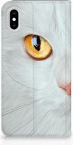 Geschikt voor iPhone Xs Max Uniek Standcase Hoesje Witte Kat