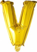 Folie Ballon Letter V Goud 41cm met rietje