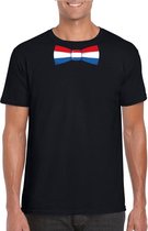 Zwart t-shirt met Hollandse vlag strikje heren -  Nederland supporter M
