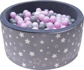 Ballenbak  incl. 200 ballen  -  Grijs met beige sterren  -  Wit, grijs en roze ballen