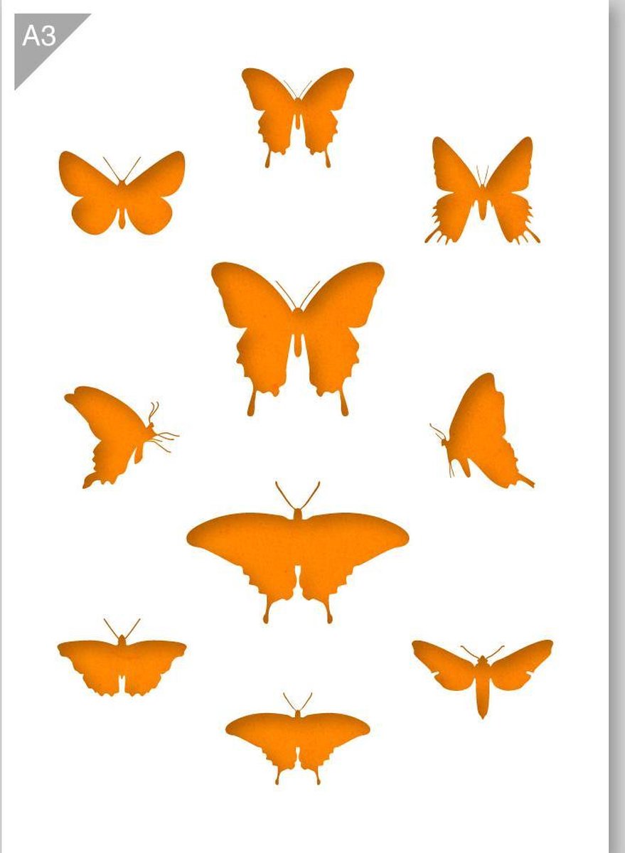 Vlinder sjabloon - Kunststof A3 stencil - Kindvriendelijk sjabloon geschikt voor graffiti, airbrush, schilderen, muren, meubilair, taarten en andere doeleinden
