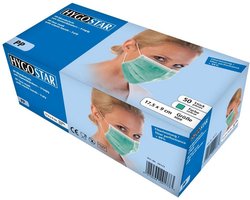 Hygostar mondmasker medisch 3-laags groen 50 stuks met oorelastiek