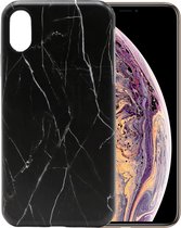 Marmer Hoesje geschikt voor Apple iPhone Xs Max Siliconen TPU Soft Gel Case van iCall - Zwart