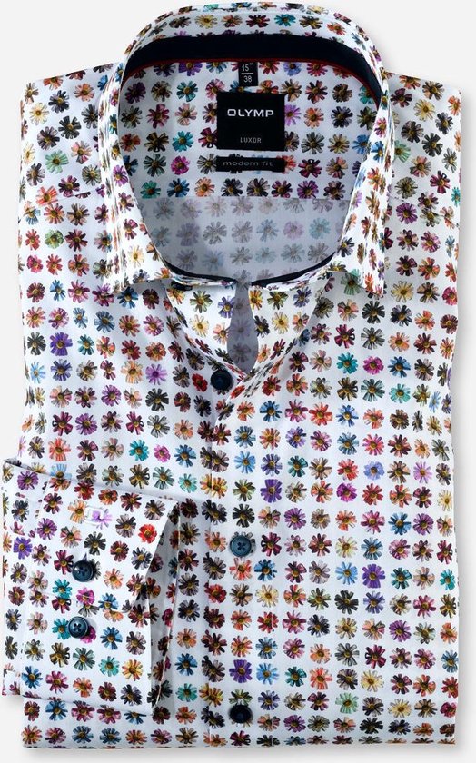 OLYMP Luxor modern fit overhemd - mouwlengte 7 - meerkleurig gebloemd  dessin... | bol.com