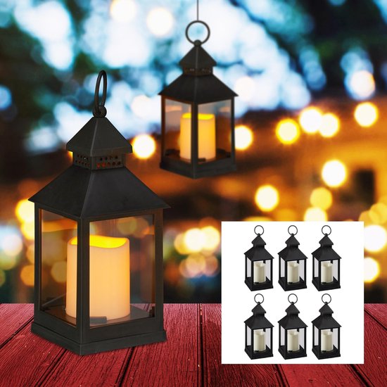 Relaxdays 8x led lantaarn - vlameffect - sfeerverlichting - windlicht - zwart
