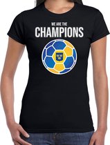 Zweden EK/ WK supporter t-shirt - we are the champions met Zweedse voetbal - zwart - dames - kleding / shirt S