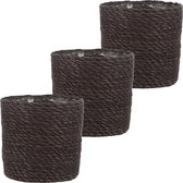 3x stuks naturel grijs rotan planten/bloemen pot mand van gedraaid jute/riet/zeegras H14 en D14 cm - Met plastic binnenkant