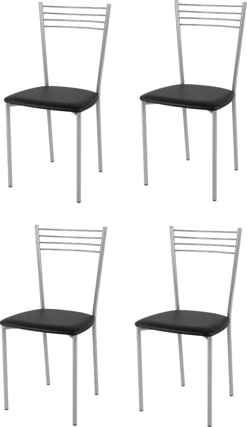 Foto: Tommychairs elena eetkamerstoelen set van 4 aluminium zwart kunstleer