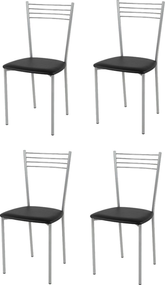 Tommychairs Elena - Eetkamerstoelen - Set van 4 - Aluminium & Zwart - Kunstleer