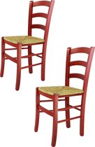 Tommychairs Venezia - Eetkamerstoelen - Set van 2 - Rood - Rotan & Hout