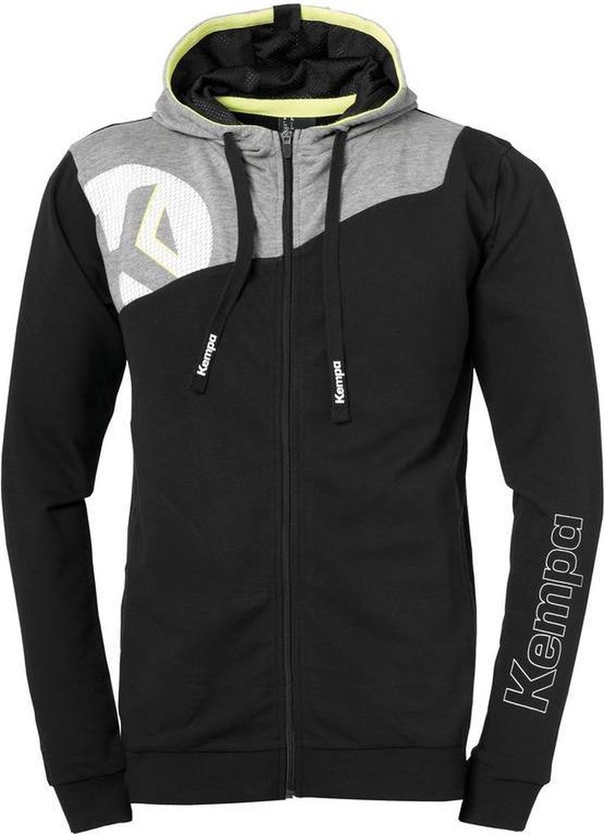 Kempa Core 2.0 Hood Jacket Kind Zwart-Donker Grijs Melange Maat 116