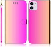 Voor iPhone 11 Geïmiteerd Spiegeloppervlak Horizontale Flip Leren Case met Houder & Kaartsleuven & Portemonnee & Lanyard (Kleurverloop)