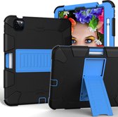 Voor iPad Air (2020) 10.9 schokbestendige tweekleurige siliconen beschermhoes met houder (zwart + blauw)