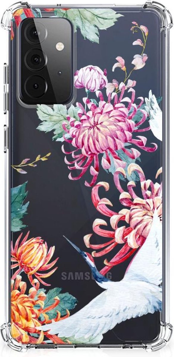 TPU Case Anti-Shock voor Samsung Galaxy A72 4G/5G Case Anti-shock Bird Flowers