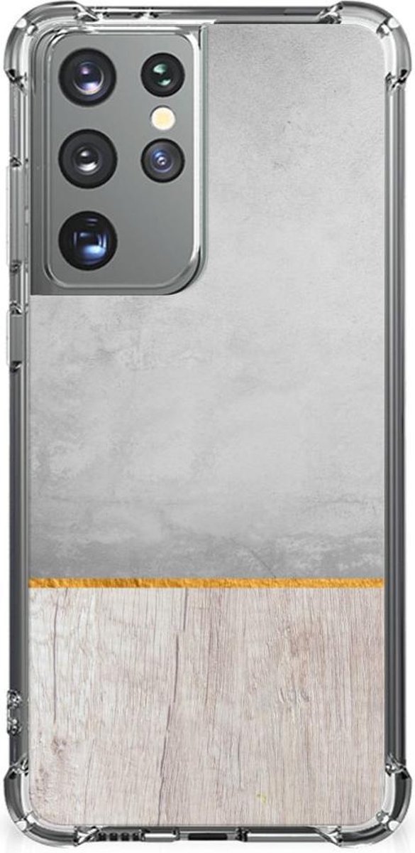 Samsung Galaxy S21 Ultra Stevig Telefoonhoesje Wood Concrete