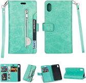 Voor Xiaomi Redmi 7A Multifunctionele Rits Horizontale Flip Leren Case met Houder & Portemonnee & 9 Kaartsleuven & Lanyard (Mintgroen)