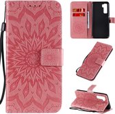 Voor Huawei Nova 7 SE / P40 Lite 5G Zonnebloempatroon met reliÃ«f Horizontaal Flip PU-lederen tas met houder en kaartsleuven en portemonnee en draagkoord (roze)
