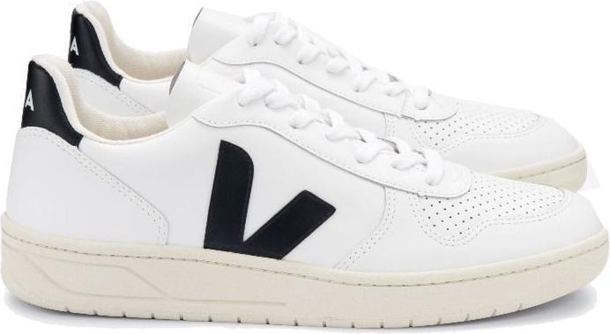 Veja V-10 Leather Extra White Black dames sneakers wit - Schoenen.nl